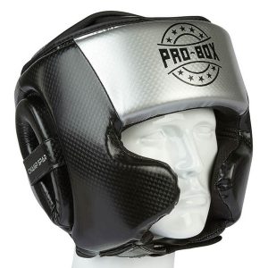 Pro Box Champ Spar Black Silver PU Headguard with Cheek protection