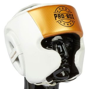 Pro Box Champ white gold PU Headgurd with cheek protection